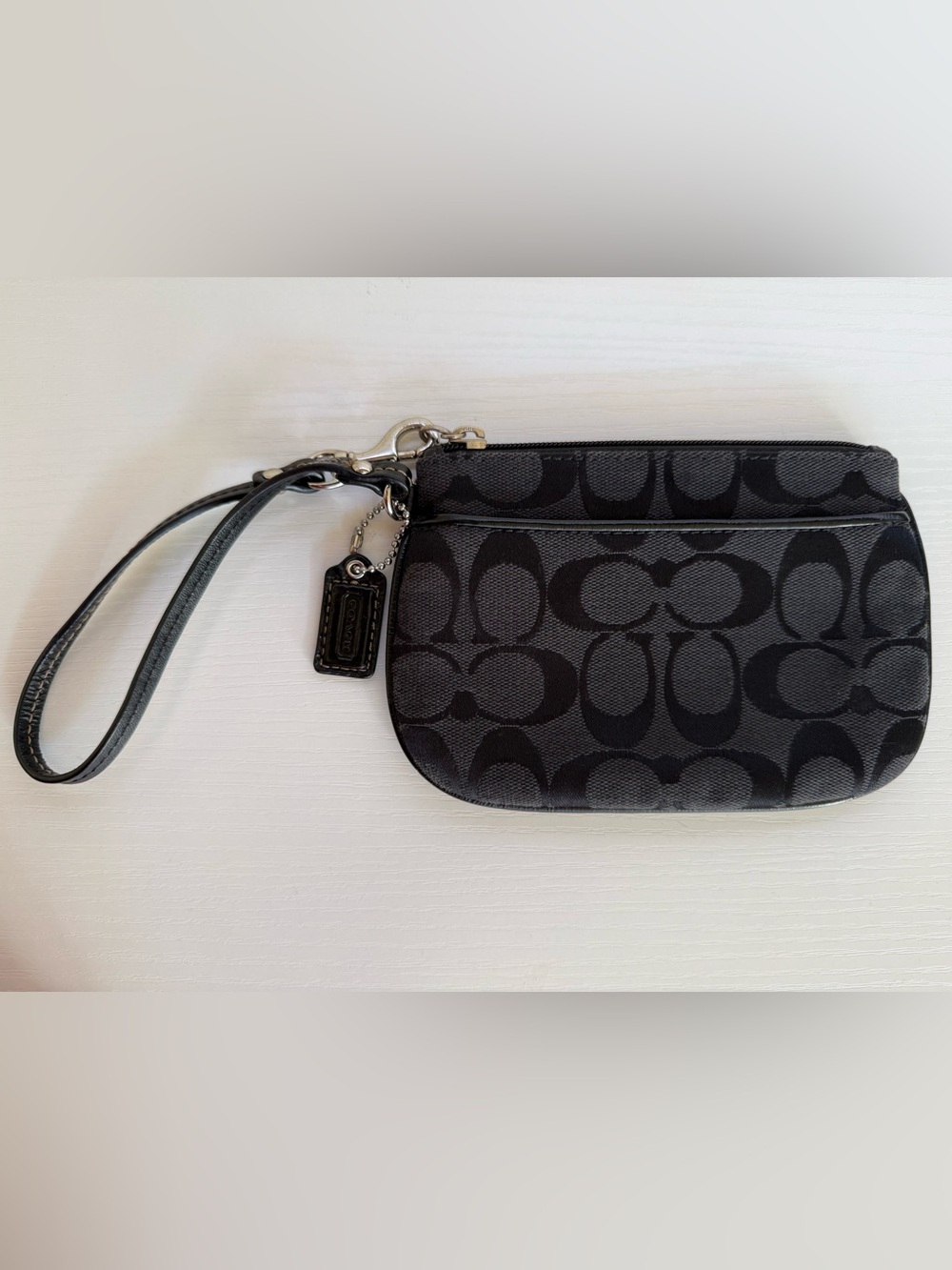 Coach Black Signature Jacquard Corner Zip Wristlet Purse
